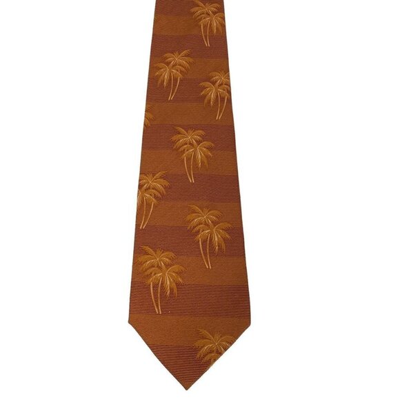 TOMMY BAHAMA Mens Necktie Luxury Silk Tie Tropical Palm Trees Brown Orange - Picture 3 of 7